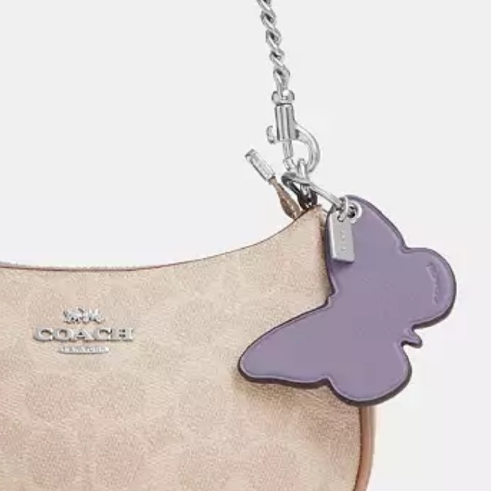 COACH NWT Light Violet Purple Leather Butterfly Keychain Bag Charm
